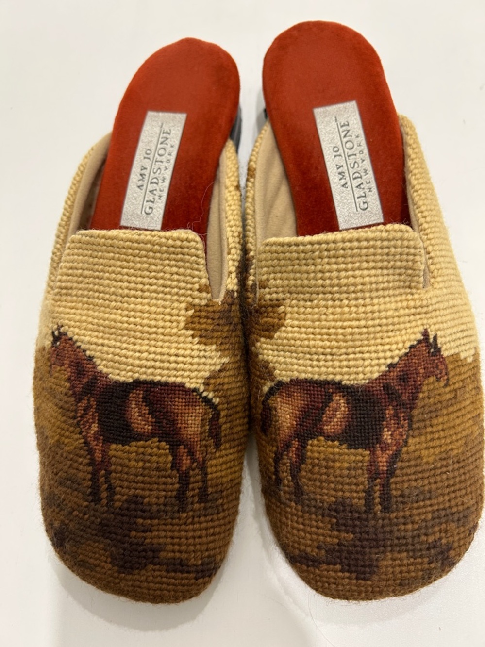 RARE Vintage Amy Jo Gladstone Equestrian Horse Tapestry Mules | Size 7 - Picture 10 of 14